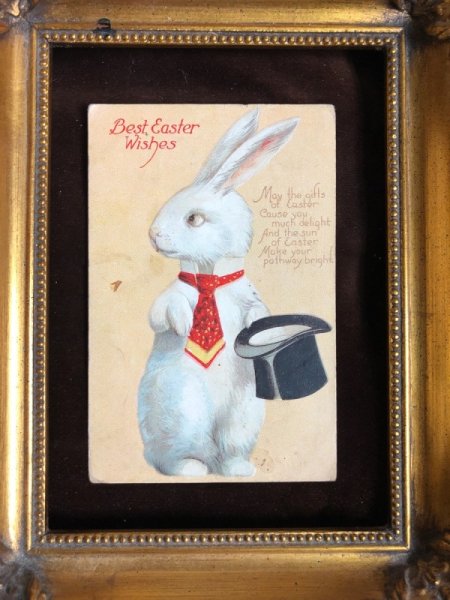 画像3: Postcard  イースター シルクハットとネクタイのウサギさん E.Clapsaddle (3)