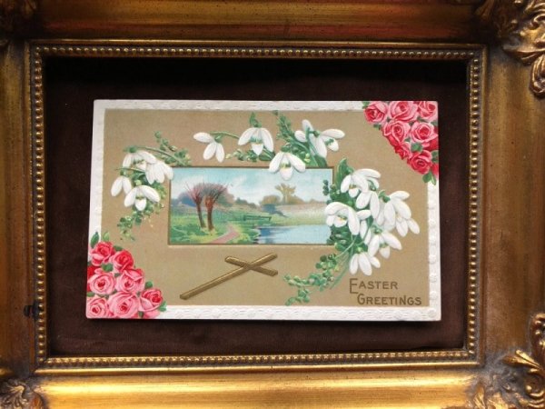 画像2: Postcard  イースター スノードロップのお花と水辺の風景 未使用 (2)