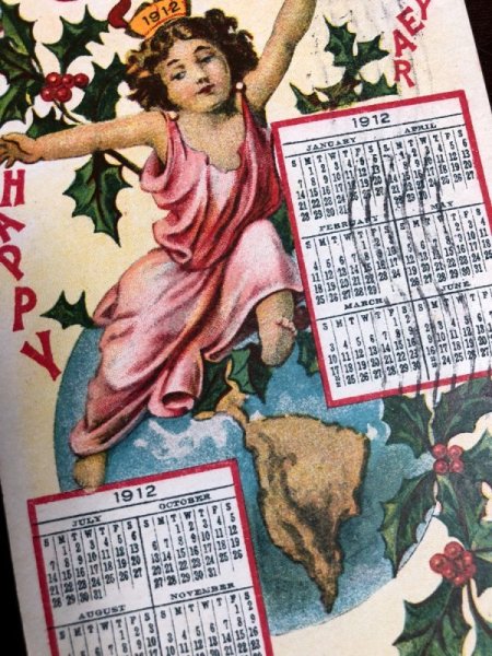 画像2: Postcard  新年祝い New Year カレンダー 1912年 地球 (2)