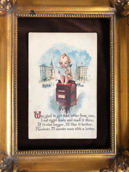 画像3: Postcard  郵便ポストの上で手紙を読むキューピー (3)