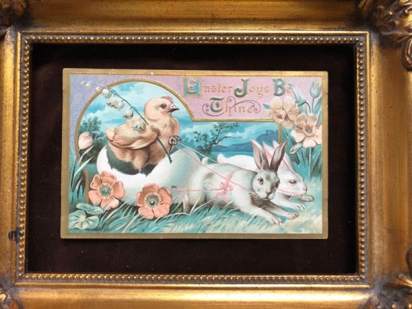 画像3: Postcard  イースター ウサギの卵車に乗るヒヨコ (3)