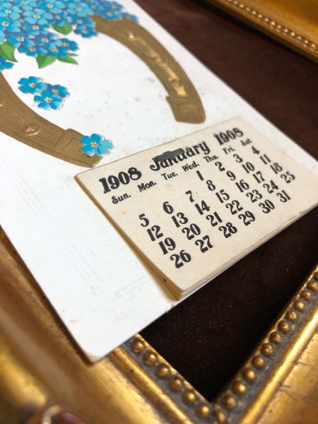 画像2: Postcard  新年祝い New Year  カレンダー 1908年 忘れな草のお花 (2)