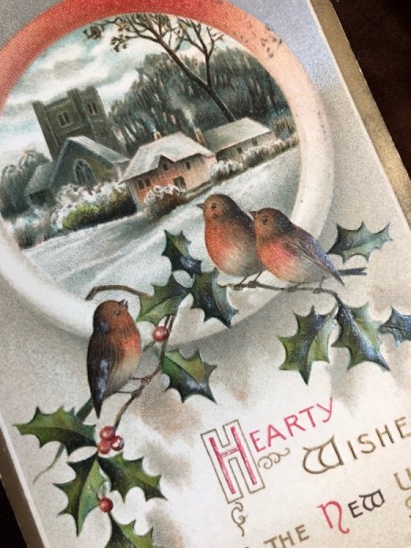 画像2: ▼SALE 500▼  Postcard New Year 新年祝い 小鳥 ロビン (2)