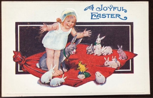画像1: Postcard 　イースター　女の子とウサギとヒヨコ　Marie Flatscher　未使用 (1)
