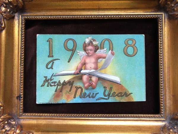 画像2: Postcard  新年祝い New Year  地球の上の天使 1908年 (2)