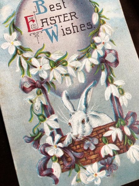 画像2: Postcard  イースター スノードロップの卵気球に乗るウサギさん 1911年 (2)