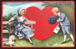 画像1: Postcard 　バレンタイン　花束を渡す男の子　子犬　ハート (1)