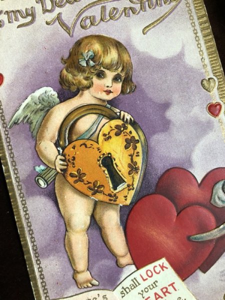 画像2: Postcard  バレンタイン ハートの鍵と天使 1910年 (2)