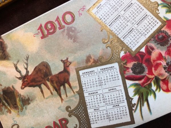 画像2: Postcard  新年祝い New Year  カレンダー 1910年 トナカイ (2)