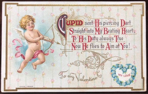 画像1: Postcard 　バレンタイン　キューピッド　天使　1911年 (1)