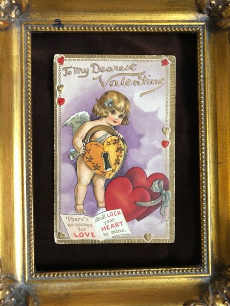 画像3: Postcard  バレンタイン ハートの鍵と天使 1910年 (3)