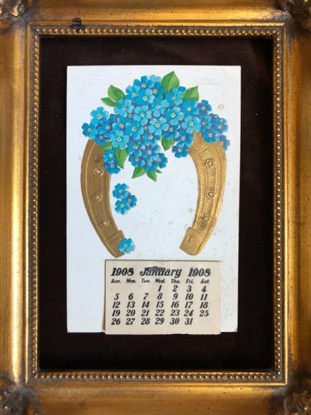 画像3: Postcard  新年祝い New Year  カレンダー 1908年 忘れな草のお花 (3)
