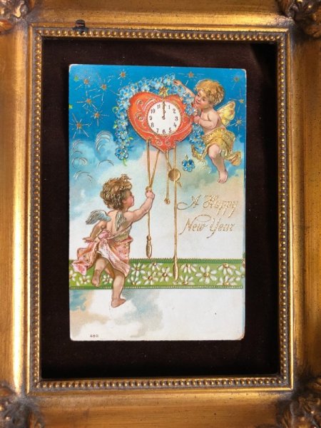 画像3: Postcard  新年祝い New Year  新年を告げる時計と天使 (3)