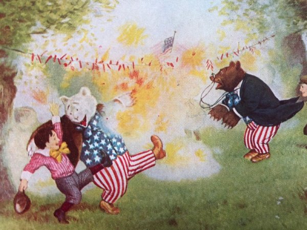 画像2: Postcard  花火でお祝いをするルーズベルトベア 未使用 (2)