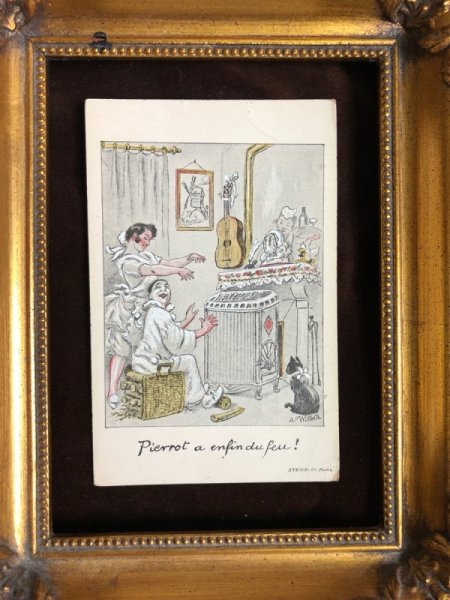 画像3: Vintage tradecard  暖をとる道化師さんと黒猫 フランス (3)