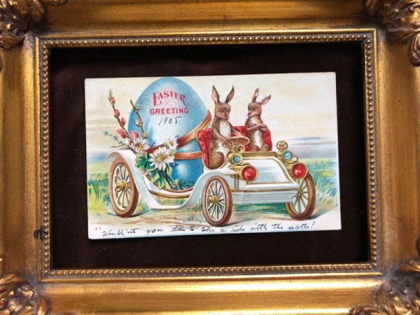 画像3: Postcard  イースター 大きな卵を自動車で運ぶウサギさん 1908年 (3)