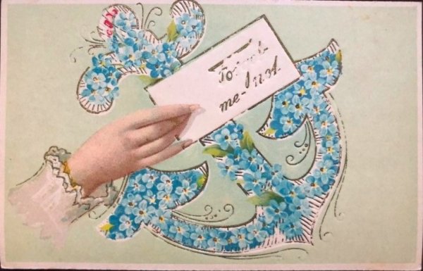 画像1: Postcard　忘れな草のお花のアンカーと女性の手　 (1)