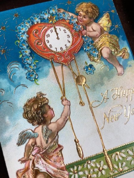 画像2: Postcard  新年祝い New Year  新年を告げる時計と天使 (2)