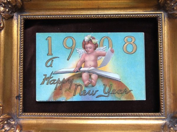 画像2: Postcard  新年祝い New Year  地球の上の天使 1908年 (2)