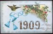 画像1: Postcard　新年祝い　New Year　小鳥と忘れな草のお花のベル 1909年 (1)