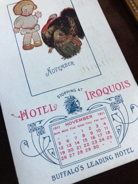 画像1: Postcard 　カレンダー　1911年11月　七面鳥と子ども　Hotel Iroquois (1)