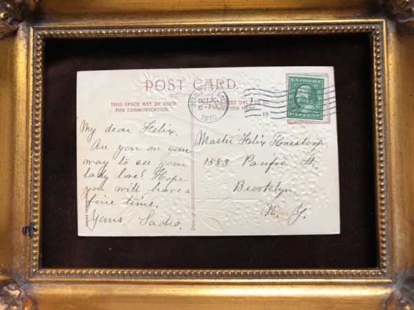 画像4: Postcard 花束を持つテリア犬 忘れな草のお花 1910年 (4)