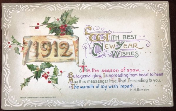 画像1: Postcard 　新年祝い　New Year 　ホーリー　1912年 (1)