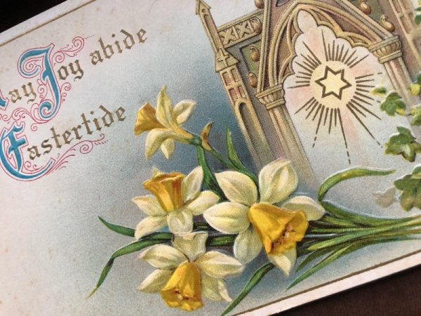 画像2: Postcard  イースター 水仙のお花と教会 (2)
