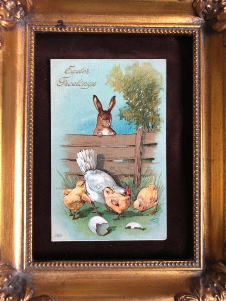 画像3: Postcard  イースター ニワトリとヒヨコを見つめるウサギ (3)
