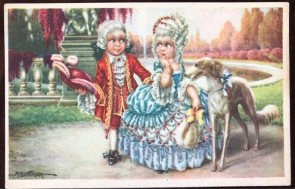 画像1: Postcard　ドレスの子どもたちとボルゾイ犬　A.Bertiglia　未使用 (1)