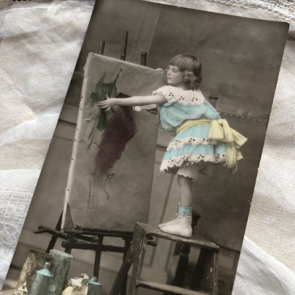 画像2: Postcard 小さな絵描きさんと大きなキャンバス 1907年 (2)