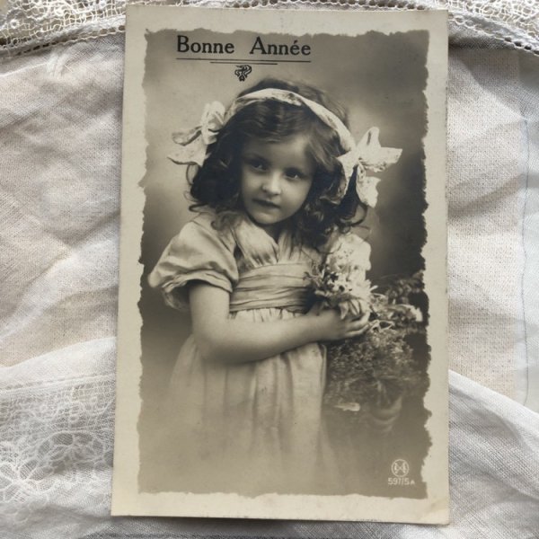 画像2: Postcard お花と女の子 フランス1911年 (2)