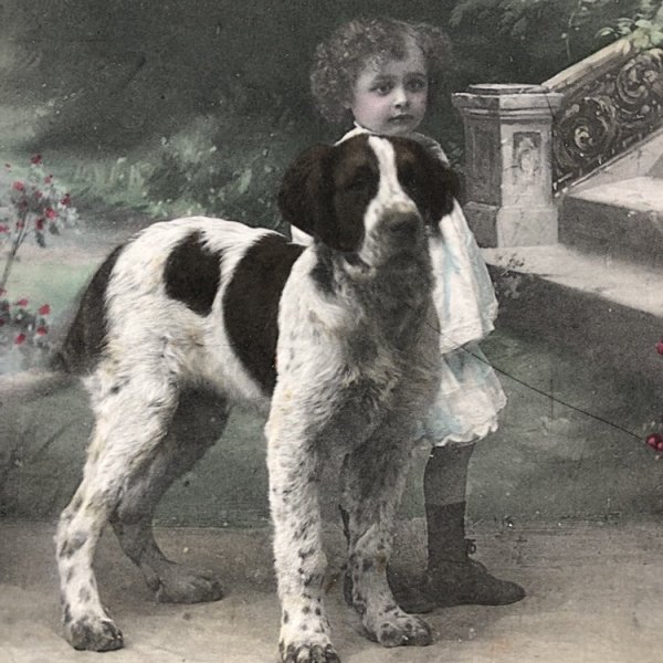 画像1: Postcard　大きな犬と女の子 (1)