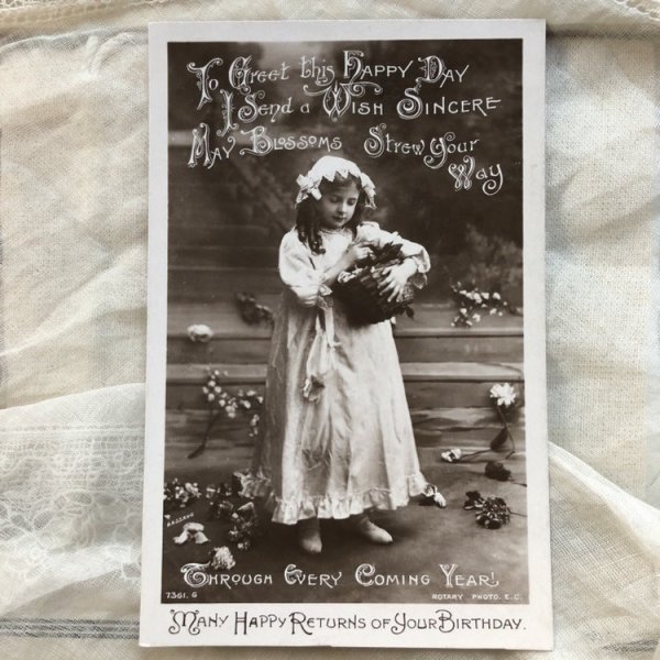 画像2: Postcard お花籠と女の子 イギリス1910年 (2)