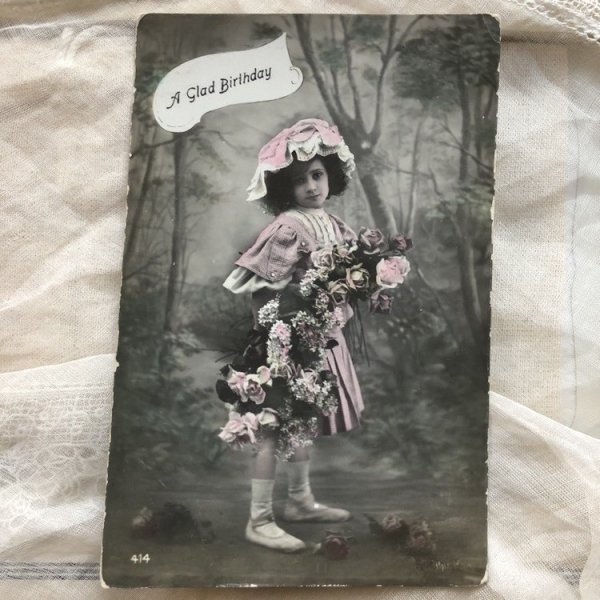 画像2: Postcard 薔薇のお花と女の子 1909年 (2)