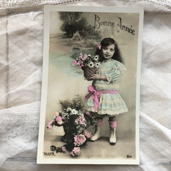 画像2: Postcard お花と女の子 1910年 (2)