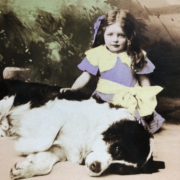 画像1: Postcard　小さな女の子と大きな犬　未使用 (1)