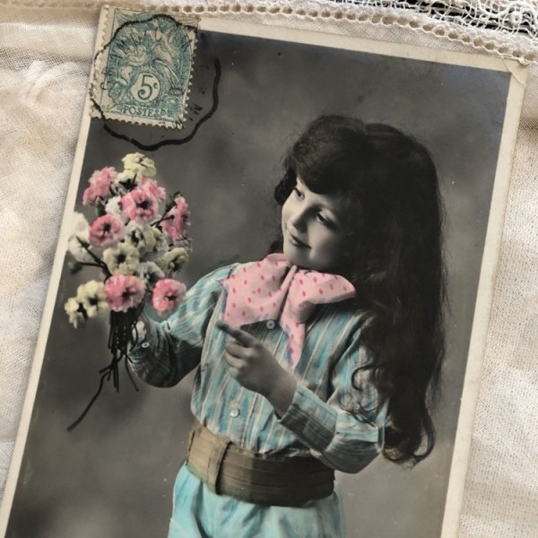 画像1: Postcard　お花と女の子　フランス1908年 (1)