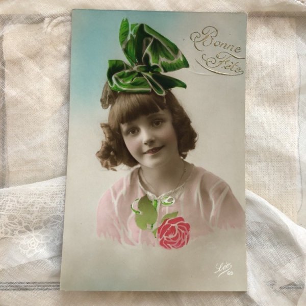 画像2: Postcard リボンの女の子 フランス 1922年 (2)