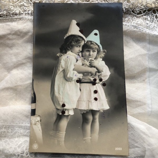 画像2: Postcard シャンパンと可愛い道化師さん 1911年 (2)