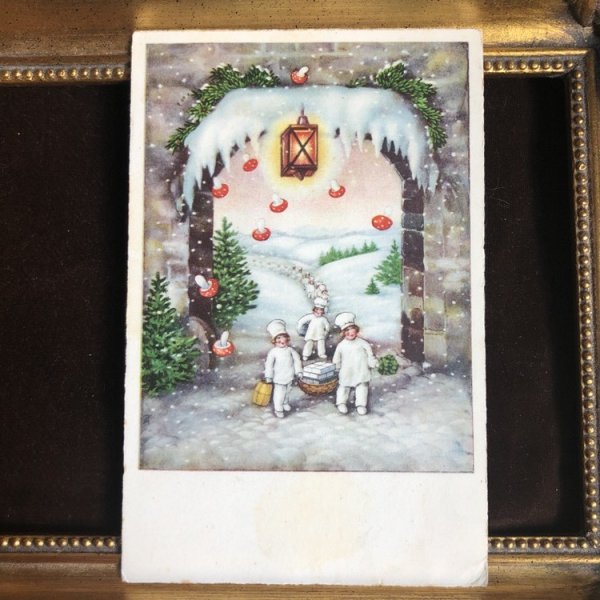 画像2: Postcard キノコ雪が降る日にプレゼントを届けるシェフ (2)