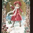画像1: Postcard　新年祝い　New Year 　祝杯を挙げる赤いコートの女の子　キノコ　1906年 (1)