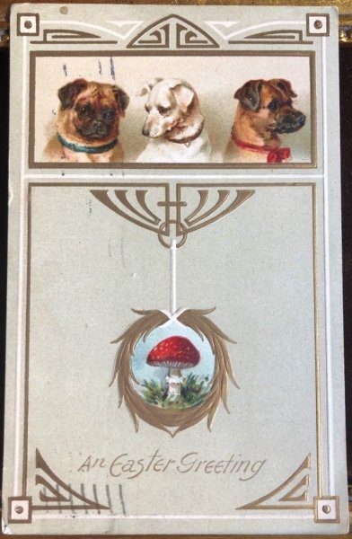 画像1: Postcard　イースター　3匹の犬とキノコ   Helena Maguire (1)