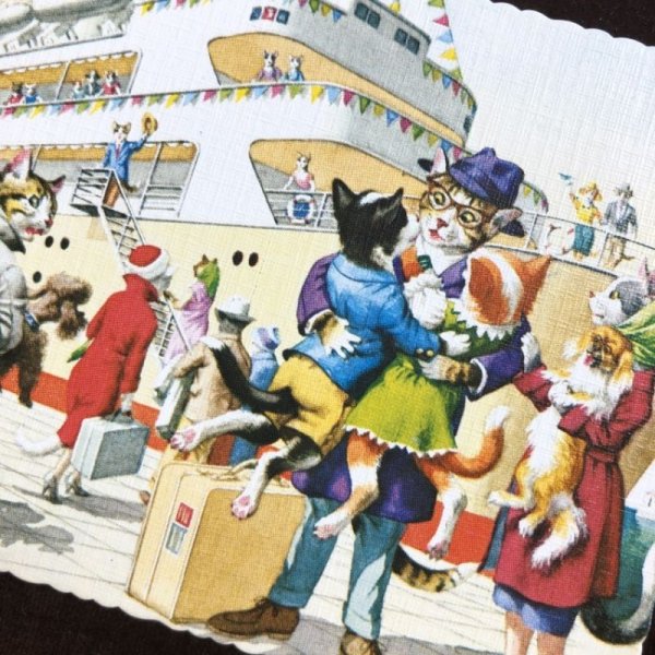 画像2: Postcard 船に乗船する猫たち Mainzer cat 未使用 (2)