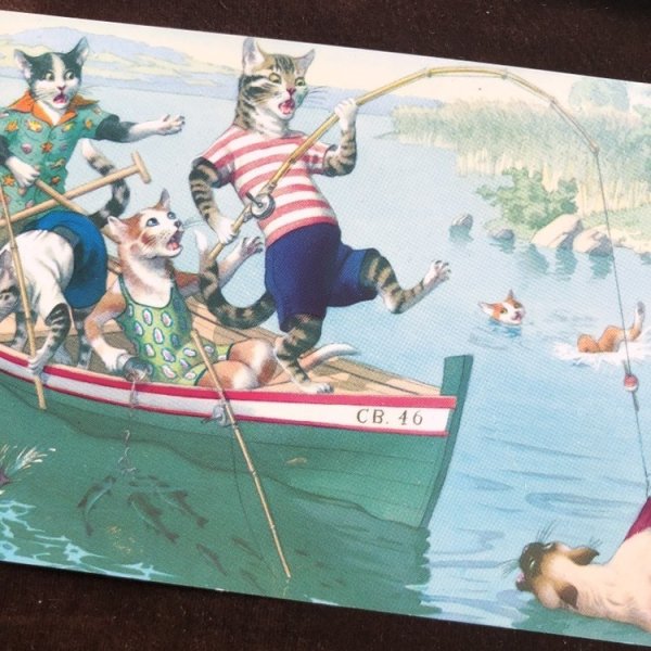 画像2: Postcard 猫を釣り上げてしまった猫 Mainzer cat  (2)