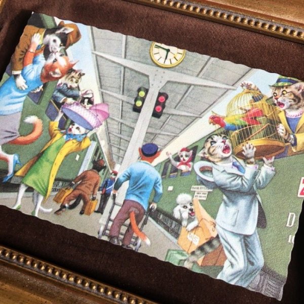画像2: Postcard 駅のホーム 猫 Mainzer cat 未使用 (2)