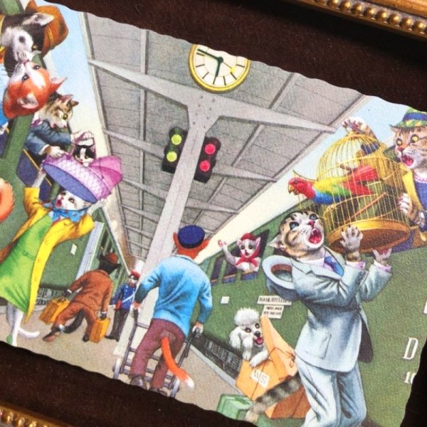 画像2: Postcard 駅のホームで 猫 Mainzer cat 未使用 (2)