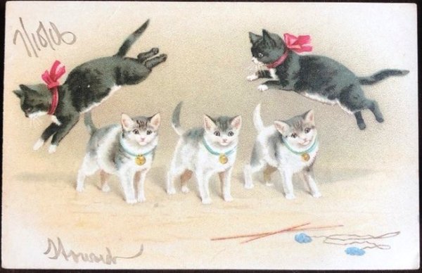 画像1: Postcard　猫の軽業師　3匹越え　Helena Maguire (1)
