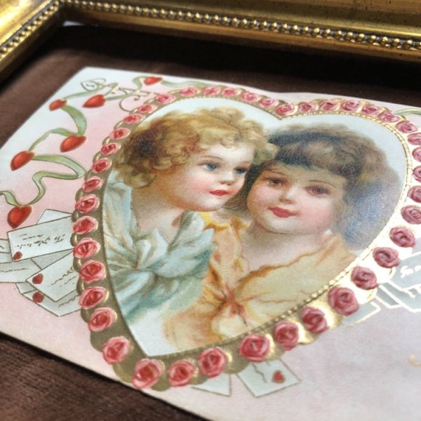 画像3: ▼SALE 500▼  Postcard バレンタイン 2人の女の子 ハート  Ellen Clapsaddle 未使用 (3)