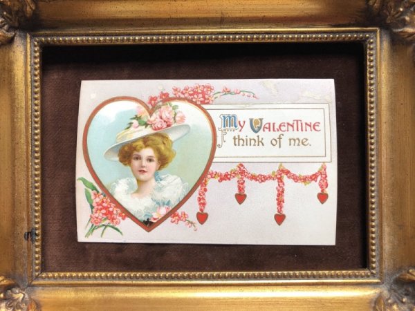 画像2: ▼SALE 500▼  Postcard バレンタイン ハート お花の帽子の女性 Ellen Clapsaddle (2)